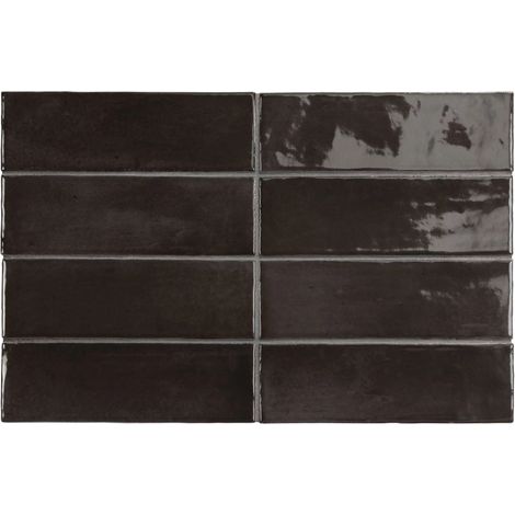 Carrelage sol / mur effet zellige bejmat marocain 5X15 cm noir anthracite brillant 5X15 cm COCO BLACK HAT WALL  (vendu par boite de 0,50m2) (1/4)