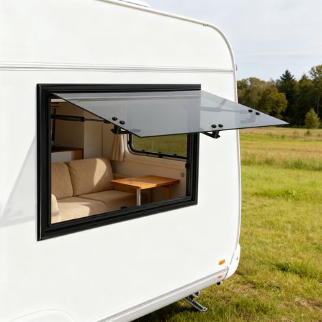 【Chauffage et ventilation】Fenêtre de caravane, fenêtre de camping-car avec store intégré et moustiquaire, fenêtre extérieure à pousser à 85° pour caravane, camping, remorque, camping-car (700 x 450 mm (1/5)