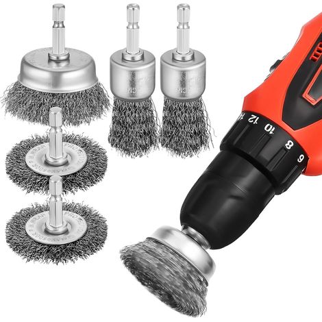 Brosses Métalliques et Dégraissage Polyvalent Lot de 6 pour Perceuse en Fer Galvanisé Argenté , Nettoyage Haute Efficacité pour Métal et Ustensiles Cuisine (1/5)