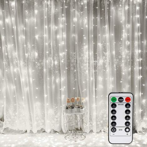 Light Curtain, Window Fairy Lights 300 LEDs 3m  3m, 8 Lighting Modes, Atmosphere for Christmas Decoration, Wedding, Birthday, Balcony, Terrace, Bedroom [Energy class A +] - White (1/5)