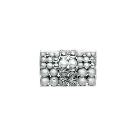 Set mit 100 Weihnachtskugeln, 3/4/6 cm, silber - Crezuo