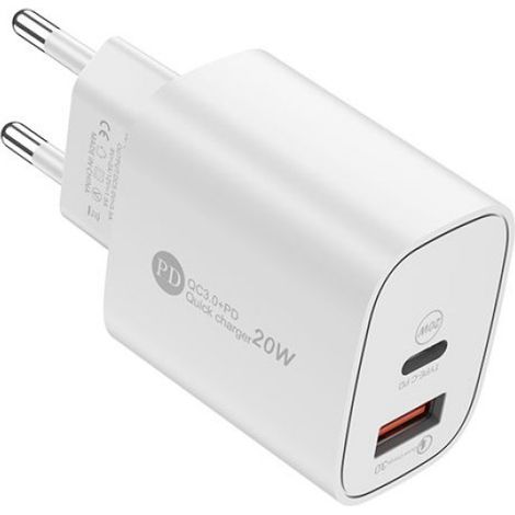 Chargeur rapide double USB PD 20 W avec ports Type-C pour iPhone, Xiaomi et Samsung - Adaptateur secteur (1/4)