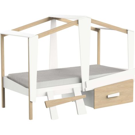 Cama Infantil Juvenil Cabane Cajón Incluido Color Roble Y Blanco Mate 90x200 cm (1/5)