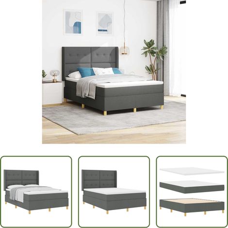 Matelas ferme -  Lit à ressorts avec matelas Gris foncé 140 x 200 cm tissu (1/5)