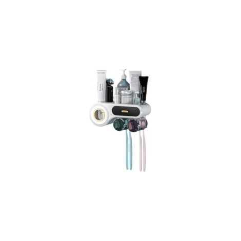 Zahnbürstenhalter, bohrfreier Becherhalter, wandmontierter Zahnbürstenhalter mit automatischem Zahnpastaspender, Becher, Zahnbürstenfächern und Kosmetikschublade (2 Becher) - Crezuo (1/4)