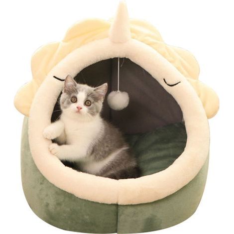 Alfombra nido semicerrada para gatos, extraíble y lavable, cesta para gatos y perros, casa-tienda-cueva para gatos, verde S - Verde S (1/5)