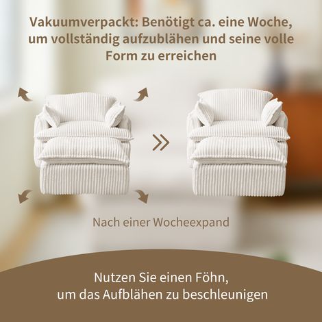 Fauteuil nuage compact avec pouf, convertible et réversible en tissu velours côtelé tout doux pour petits espaces, salon & chambre étudiante (1/5)