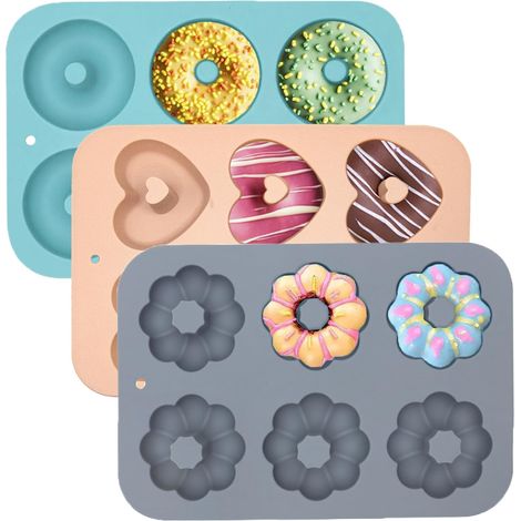 APEX Moule à donuts en silicone 3 pièces, moule à donuts antiadhésif, moule à mini-gâteaux traditionnels en silicone 6 cavités (1/5)