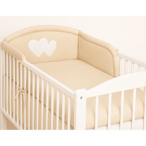 Paracolpi universale per lettino, per sponde - Cuoricini a pois su sfondo beige (1/4)