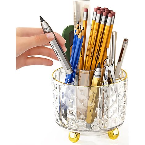 Porte-stylo de bureau transparent, porte-stylo rotatif, fournitures de bureau écologiques, élégant porte-stylo rotatif (1/5)