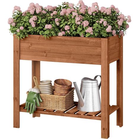 Jadinière surélevée en Bois WOLTU, Carré potager, Étagère avec Bac à Fleurs, 80x75x40cm, Brun (1/5)
