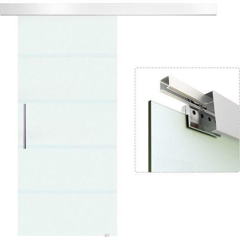 PORTA SCORREVOLE IN VETRO SATINATO CON STRISCE TRASPARENTI A BINARIO 90X205CM (1/5)