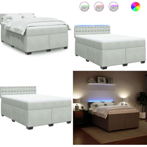Boxspringbett mit Matratze Hellgrau 140x190 cm Samt - Boxspringbett - Samtbett - Doppelbett - LED Beleuchtung - Matratze - Home & Living (1/5)