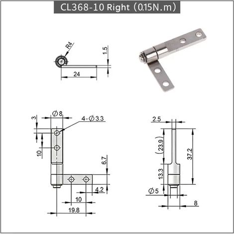 (SC368 droite) 1/2 charnières industrielles - Charnière à butée libre avec axe de couple, petite charnière en acier au carbone, type carte, à lames mobiles (1/5)