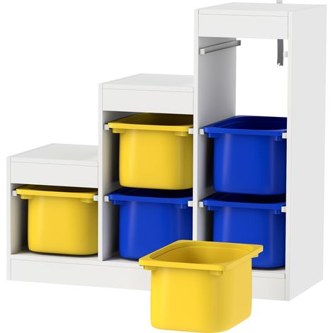 Meuble de Rangement pour Jouets 3 Niveaux 3-8 Ans Bleu Jaune (1/5)