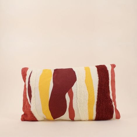 Coussin imprimé coloré et brodé bouclette 30x50cm (1/5)