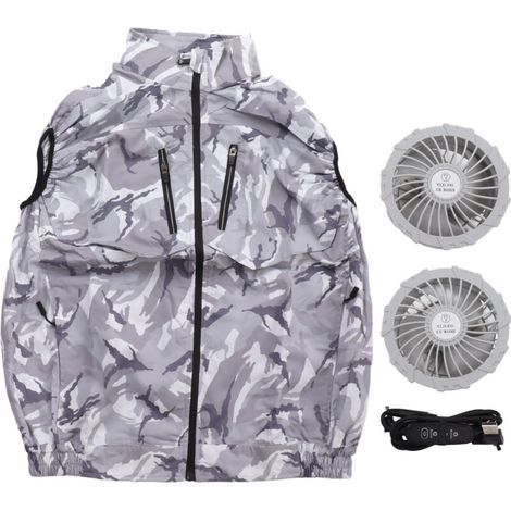 Veste de Travail Rafraîchissante avec Ventilateur USB Détachable - Camouflage Clair XXL pour Jardinage