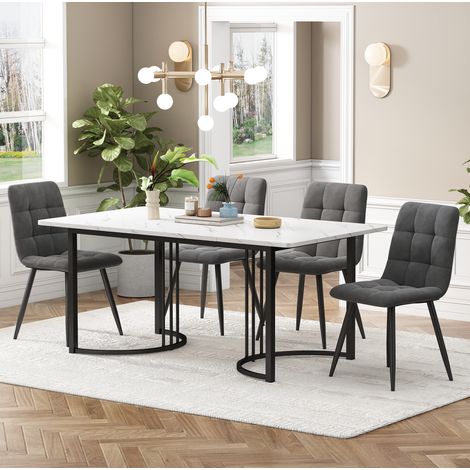 Ensemble table chaises 5 pièces 140x80 MDF blanc OKMYHOME (1/5)