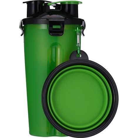 Zusammenklappbarer Hundenapf, tragbarer, wasserdichter 2-in-1-Wassernapf für Haustiere (grün) (1/5)