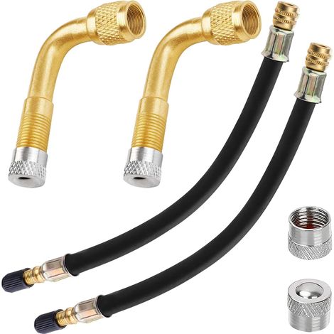 Tyre Valve Extension, 90° Curved Valve Extenders and Flexible Rubber Valve Hose 215 mm, Tyre Valve Adapter Elbow Extension Connector for Car, Motorcycle, Bicycle, Truck (1/5)