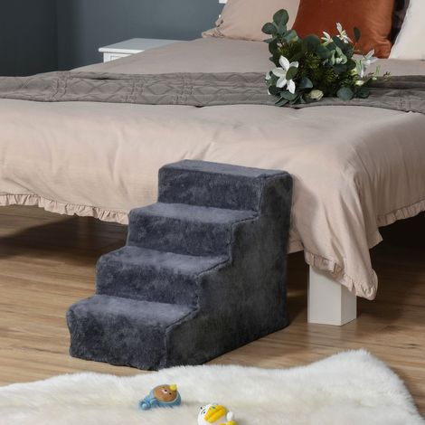 Scaletta per animali domestici a 4 gradini con rivestimento sfoderabile e lavabile per letto/divano, 60x35x44 cm, grigio scuro.