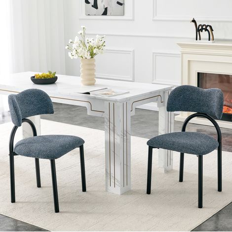 Set di 2 sedie da pranzo imbottite con schienale curvo, blu, metallo DESVIAE (1/5)