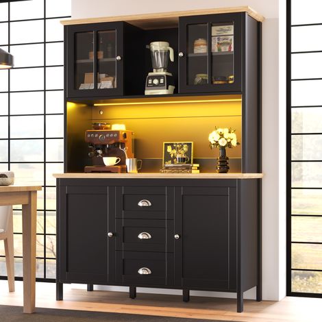 Aparador 120x40x179 cm de MDF y metal negro, con almacenamiento LED, para cocina FloraGrace (1/5)