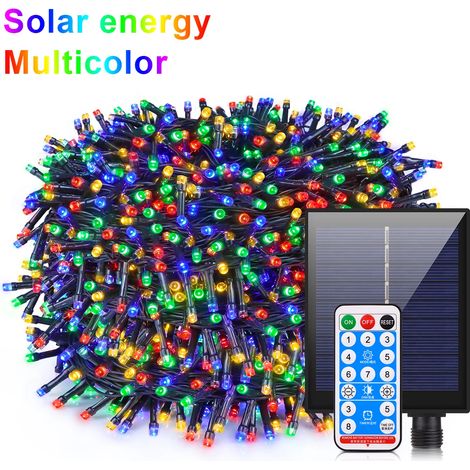 Guirlande lumineuse solaire d'extérieur (30 m, 300 LED multicolores) étanche, avec grand panneau solaire et charge rapide. Idéale pour les fêtes de Noël et la décoration de jardin. (1/5)