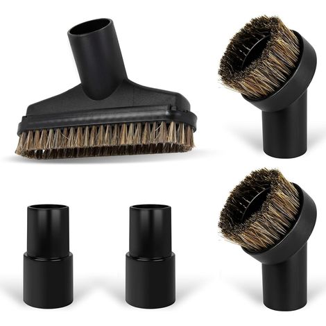 Kit de 5 accessoires et brosses à poils de cheval pour aspirateur – Brosses rondes noires, brosse sol 14,9 cm + adaptateur 3,8 cm (1 1/4 pouce) (1/5)