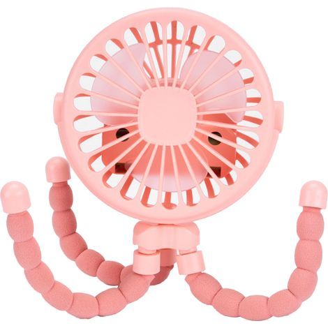 Tragbarer Kinderwagenventilator – Flexibler Clip, leise (30 dB), USB-aufladbar, Pink (1/5)
