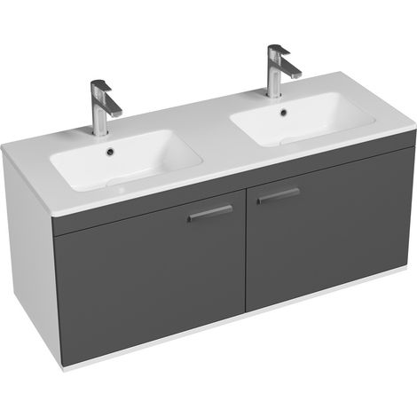 RUBITE Meuble salle de bain double vasque 2 portes gris anthracite largeur 120 cm