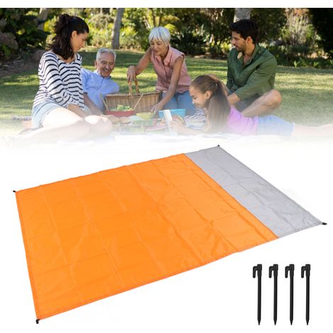 [Tapis de Plage] - Tapis Camping Imperméable Portable, Polyester, Dépliant, 200x140cm, Orange Gris (1/5)