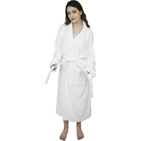 Peignoir Femme Col Châle en Coton Éponge Kimono Luxueux Robe de Bain pour Spa, Coupe Classique, Grande Taille (1/5)