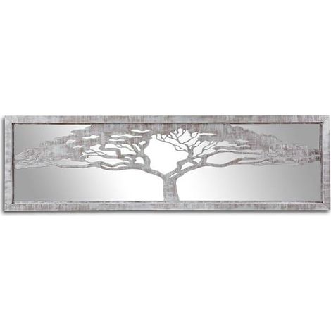 Tableau Arbre de Vie en Bois argenté avec Miroir 144 x 5 x 42 x 3 cm