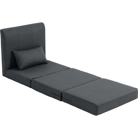 Canapé-lit 2 en 1 pliable en lin, fauteuil convertible gris foncé, lit d'appoint rembourré