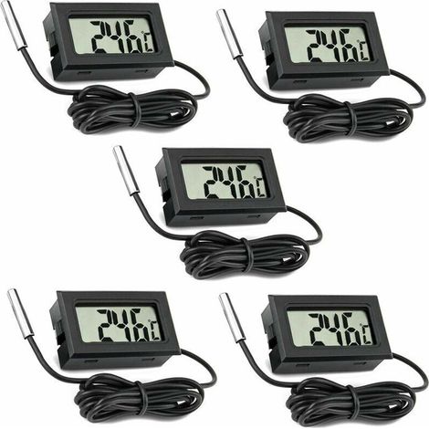 Set mit 5 digitalen LCD-Thermometern mit externer Sonde für Auto, Kühlschrank, Gefrierschrank, Aquarium - Crezuo