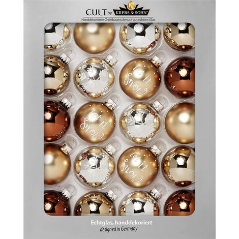 Heitmann Deco Krebs & Sohn Set di 20 Palline di Natale in Vetro - Albero di Natale Deco Appeso - Palle di Natale 5,7 cm - Marrone Argento Oro (1/4)