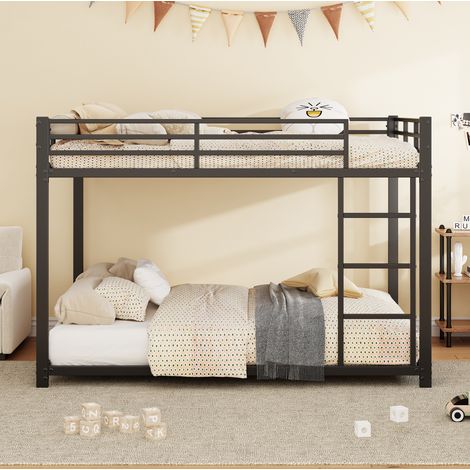 Etagenbett Metall Schwarz 140x200 cm, mit Lattenrosten und Sicherheitsleisten (1/5)