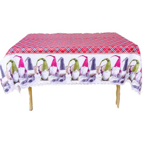 Nappe De Table - 150 x 180 cm - Tissu Polyester Rouge Imprimé Motifs De Noël - Pour Intérieur Et Extérieur - 1 Pièce (1/5)