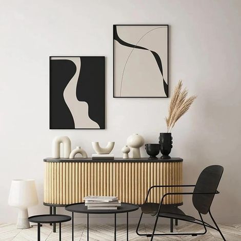 Tableaux Ligne Abstraite Noir Beige Minimaliste Impression sur Toile Affiche Tableau Decoration Murale Salon,pour Salon et Chambre à Coucher Deco Maison (Sans Cadre,2X20X30CM) (1/3)