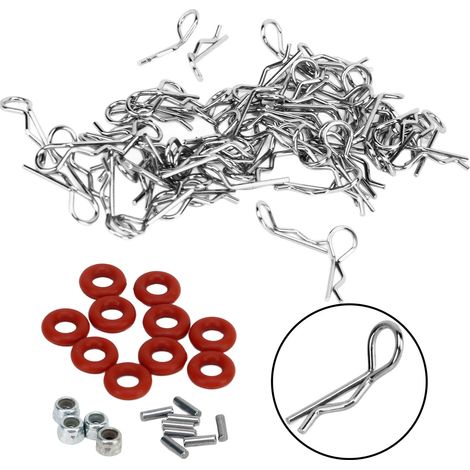 Lot de 60 pinces de carrosserie RC argentées, 12mm longueur, 0,6mm diamètre, montage facile, universelles pour voitures 1/16 1/18 (1/5)
