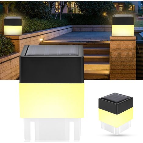 Borne lumineuse solaire LED, éclairage de clôture, éclairage d'enclos carré, blanc chaud étanche pour extérieur. (1/5)