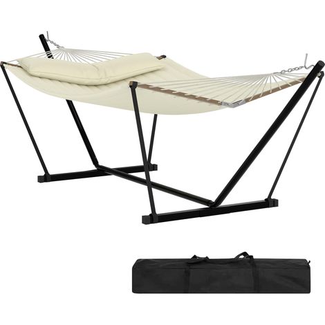 Hamac double 2 places avec support complet, rembourré polyester, charge 204 kg. Résistant extérieur, parfait pour jardin, terrasse, camping et plage (1/5)