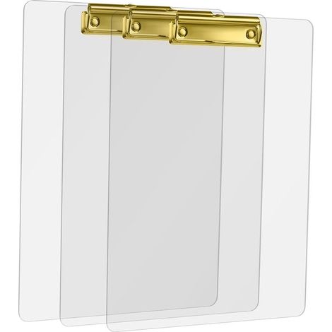Porte-Bloc en Acrylique, Clipboard Acrylique Transparent, 3 Pièce de Clipboard A4 de Conception de Mode, Clipboard avec Pince (Or) (1/5)