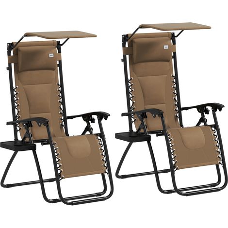Set of 2 Zero Gravity Reclining Chairs with Shade,Cup Holder,Soft Cushion,and Headrest for Patio,Poolside,Camping,and Outdoor Relaxation