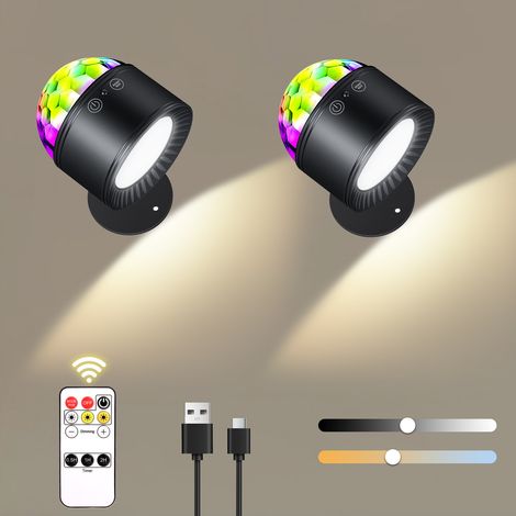Applique murale LED rechargeable double - 3 températures + télécommande - Noir, lot de 2 (1/5)