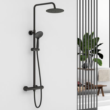 AICA Colonna Doccia con Miscelatore Termostatico Inox - Doccia Set con 10 pollici Soffione e Doccetta Sistema Doccia - Altezza Regolabile 80CM-120CM Nero