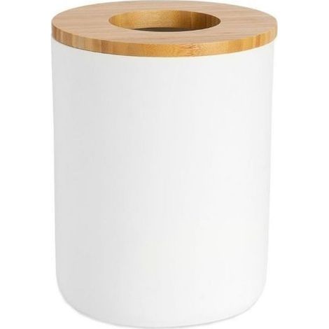Corbeille blanche et bambou au design naturel - blanc mat et bambou naturel (1/2)