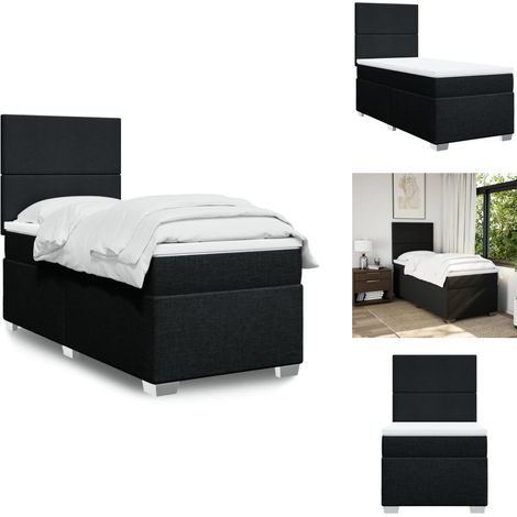 Sommier à lattes de lit avec matelas Noir 90x190 cm Tissu - Lit Double - Lit Plateforme - Matelas À Ressorts Ensachés - Literie - Chambre À Coucher (1/5)
