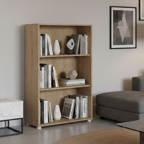 Dmora - Estante para libros Sparto, Estante de oficina, Porta libros móvil, Biblioteca, 80x34 h124 cm, Roble (1/5)